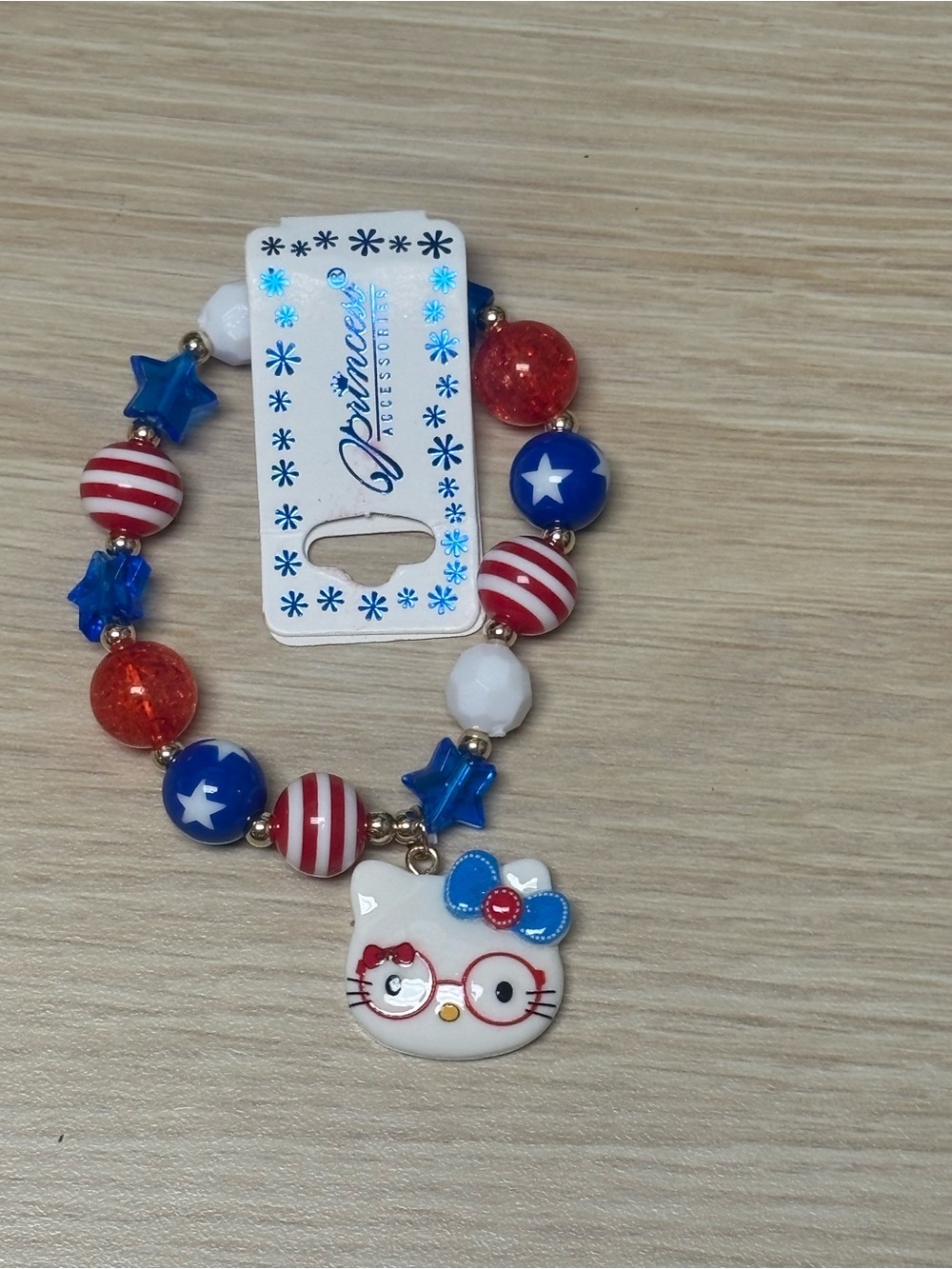 Red, Blue & White Hello Kitty Charm Beaded Bracelet - Unbranded